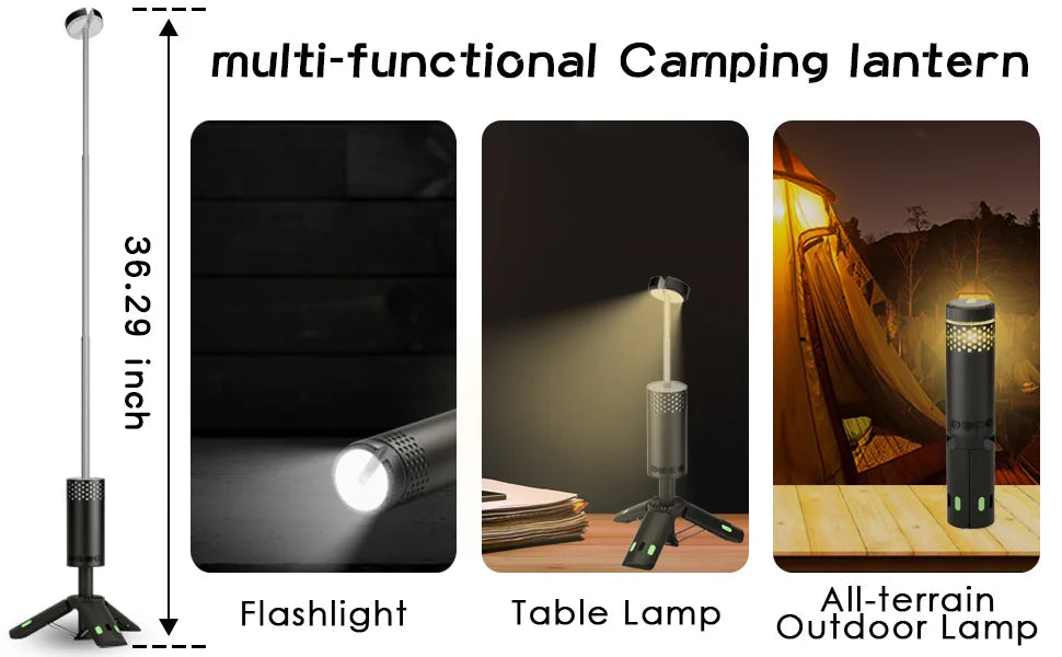 Telescopic 10000mAh USB Rechargeable LED Camping Light with Magnet & Tripod Base