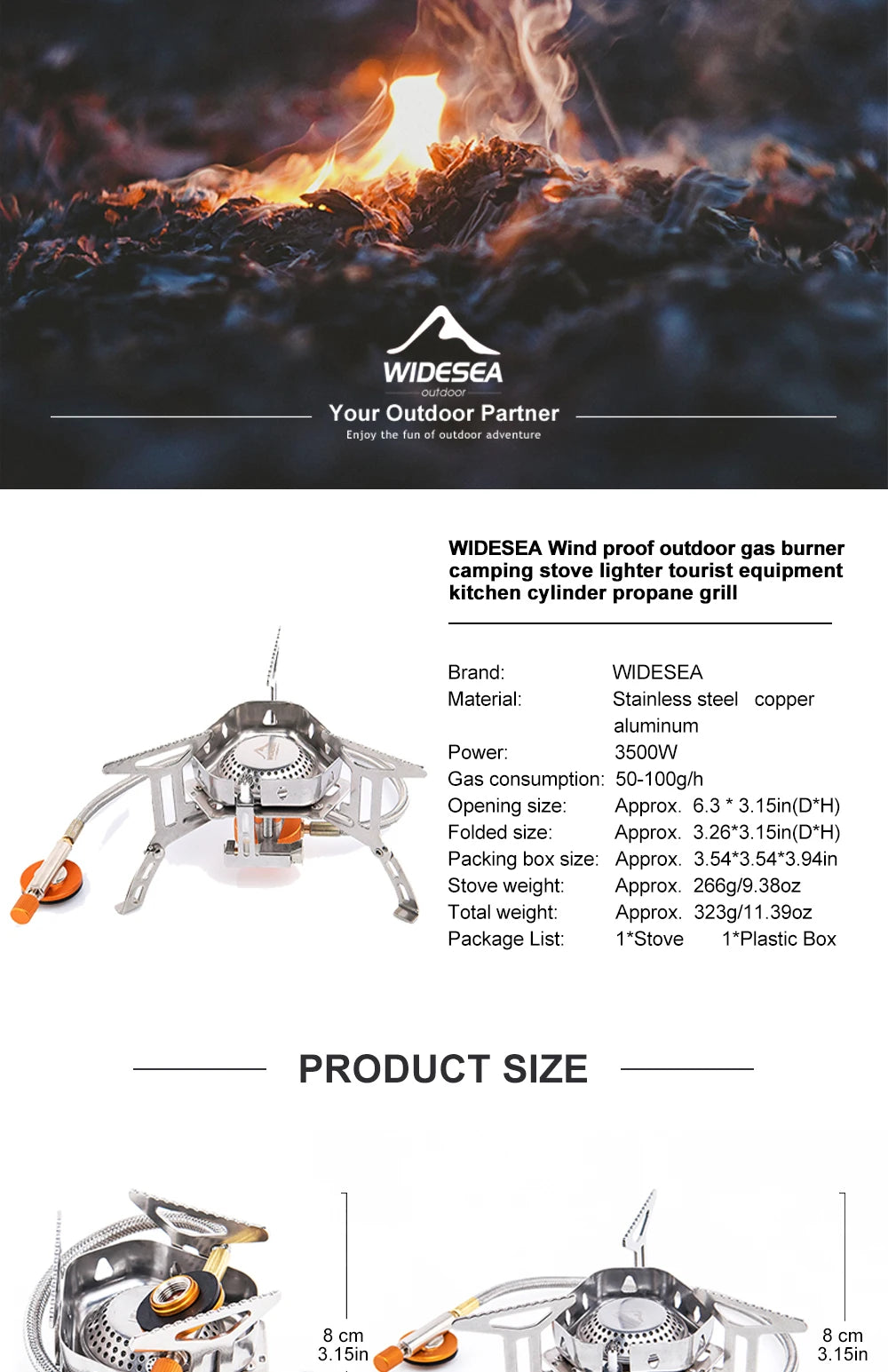 🔥 Widesea Windproof Gas Burner 💨 Rugged Flame Power for Camps, Treks & Survival