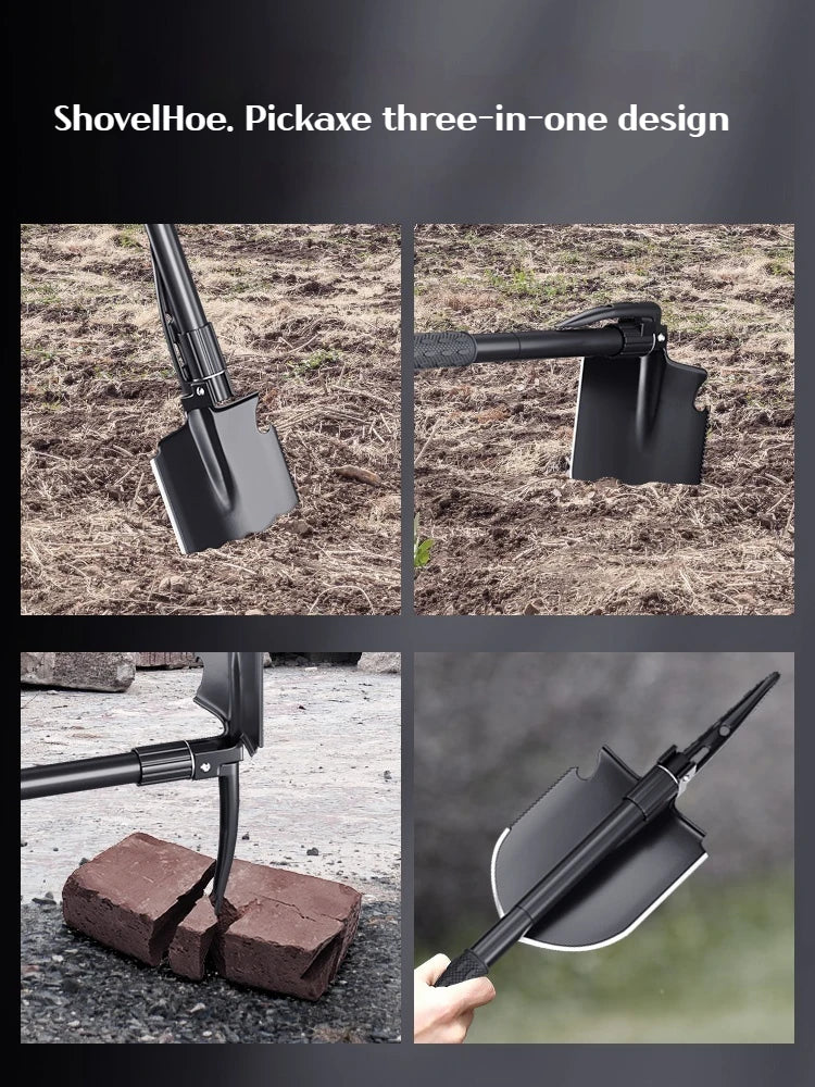 3-in-1 Camping Shovel: Shovel, Pickaxe & Hoe