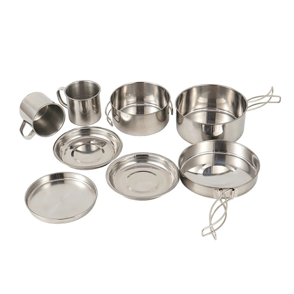 π₯ΎποΈ Adventure-Ready Camp Cook Set β 8-Piece Foldable Stainless Steel Kit for Backpackers & Family Camping Feasts π³π₯