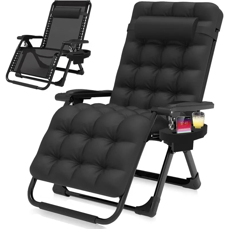 Zero Gravity Folding Recliner – Removable Cushion, Upgraded Lock & Cup Holder for Indoor/Outdoor Relaxation