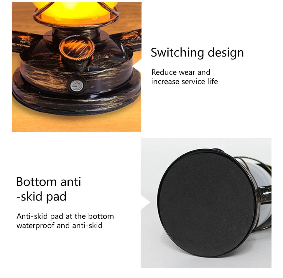 Retro USB Rechargeable LED Camping Lantern with 3 Lighting Modes
