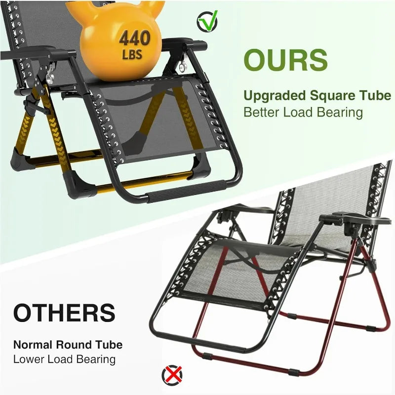 Zero Gravity Folding Recliner – Removable Cushion, Upgraded Lock & Cup Holder for Indoor/Outdoor Relaxation