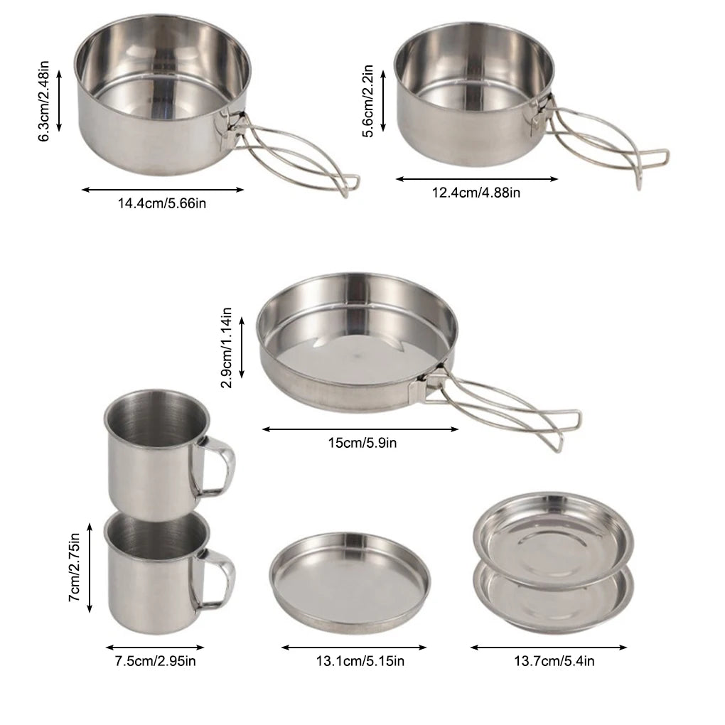 π₯ΎποΈ Adventure-Ready Camp Cook Set β 8-Piece Foldable Stainless Steel Kit for Backpackers & Family Camping Feasts π³π₯