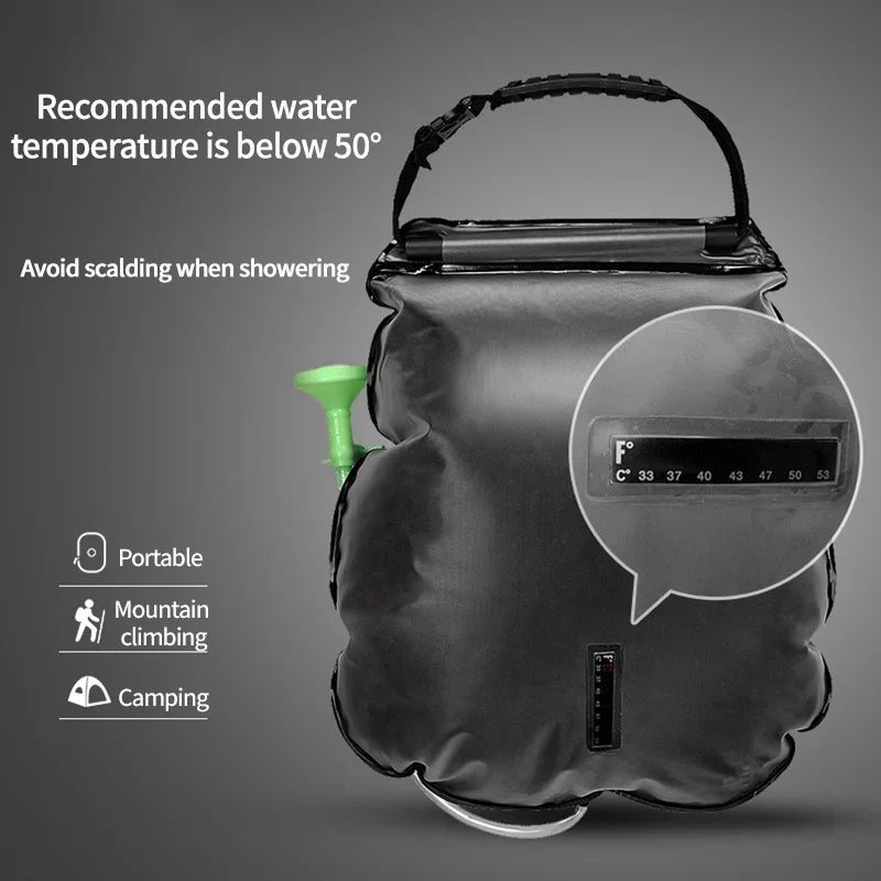 Sun-Powered Camp Shower โ 20/40L Portable Splash & Spray Bag with Easy-Flow Head ๐๐ฟ