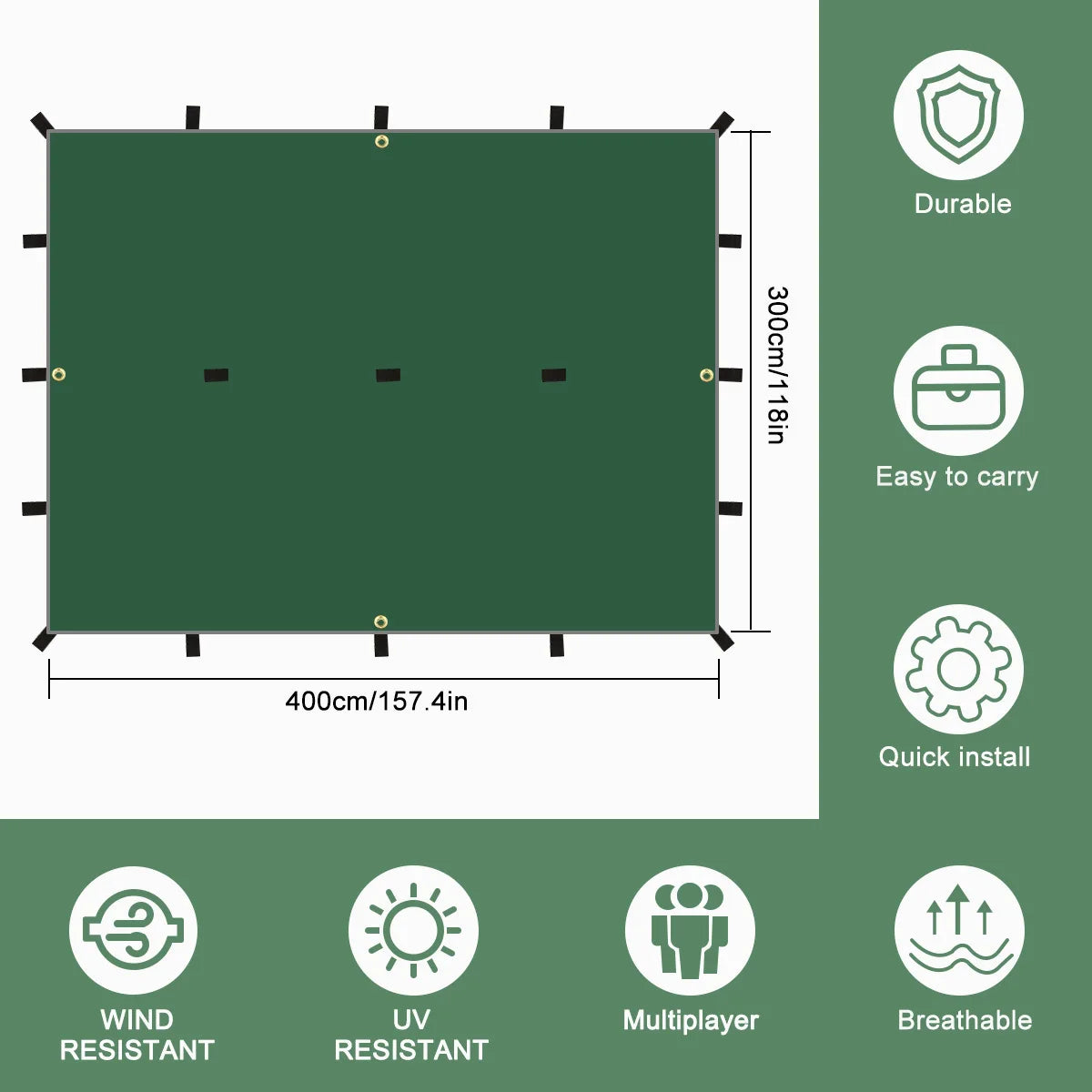 Waterproof Tactical Tent Tarp - 19 Hang Points, Lightweight Camping Sun Shelter