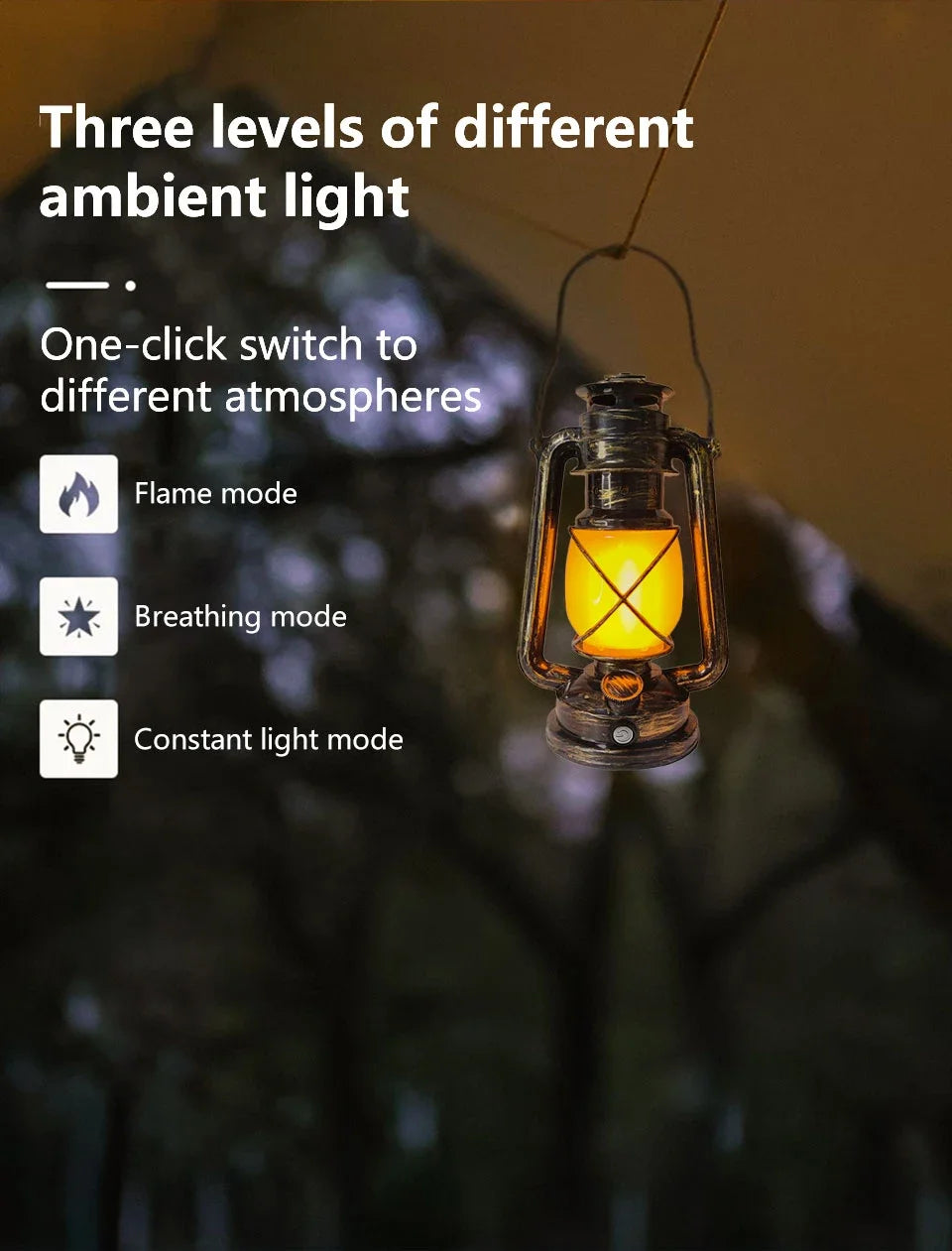 Retro USB Rechargeable LED Camping Lantern with 3 Lighting Modes
