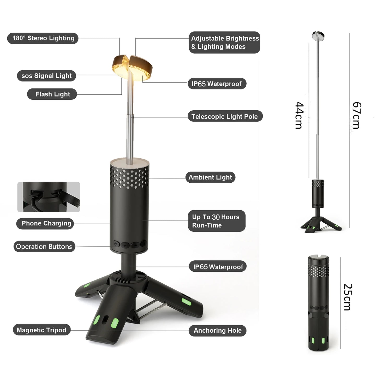 Telescopic 10000mAh USB Rechargeable LED Camping Light with Magnet & Tripod Base
