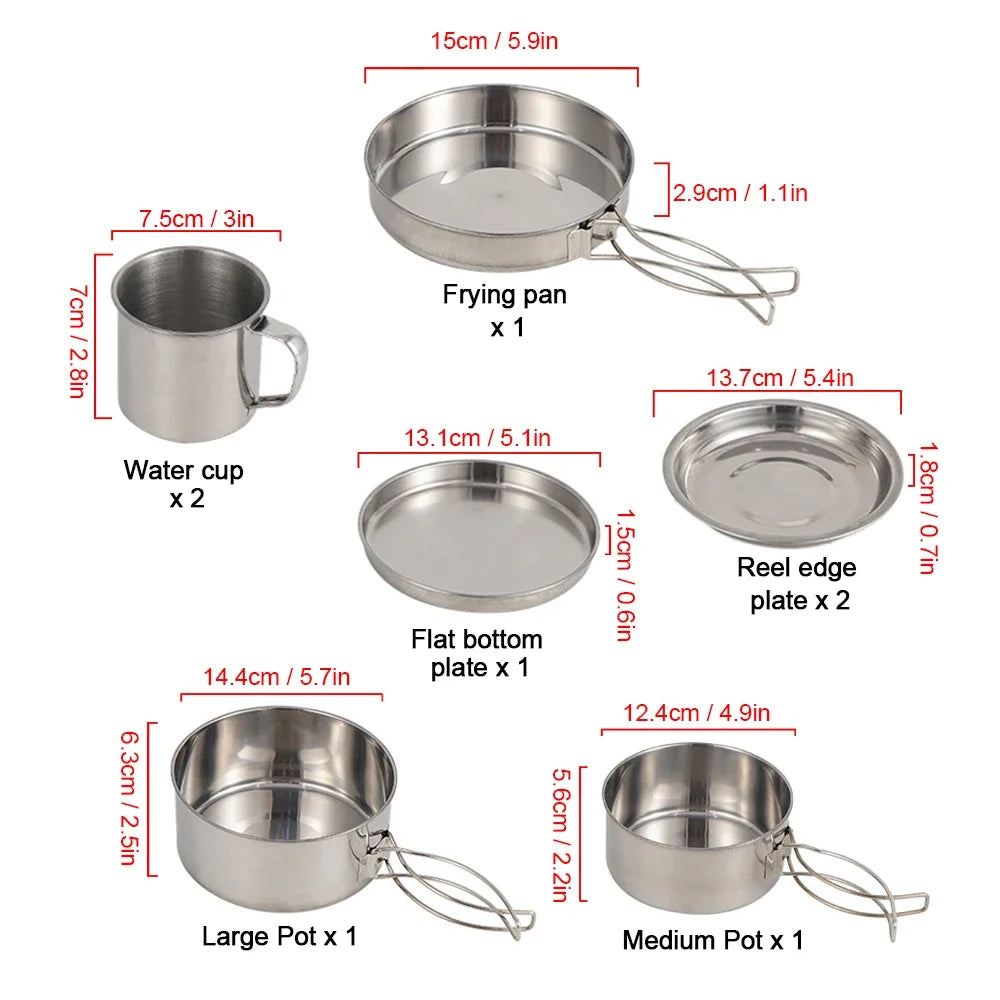 8-Piece Stainless Steel Camping Cookware Set for Hiking & Backpacking