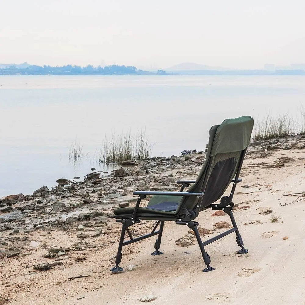 Heavy Duty Fishing Chair with Footrest, 440 LBS Support, Adjustable High Back Camping Chair