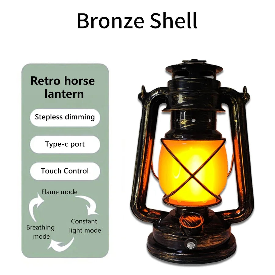 Retro USB Rechargeable LED Camping Lantern with 3 Lighting Modes