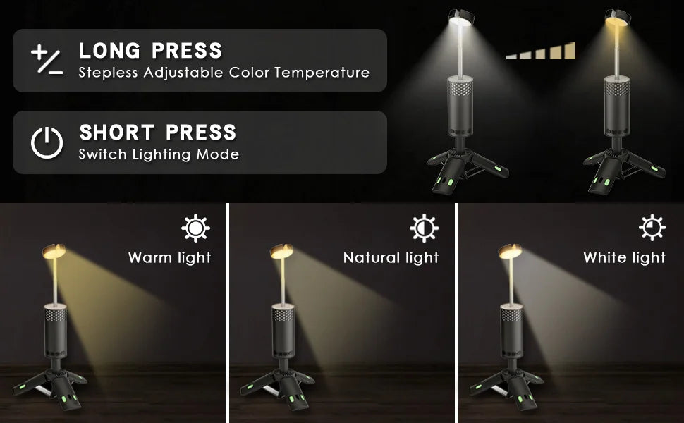 Telescopic 10000mAh USB Rechargeable LED Camping Light with Magnet & Tripod Base