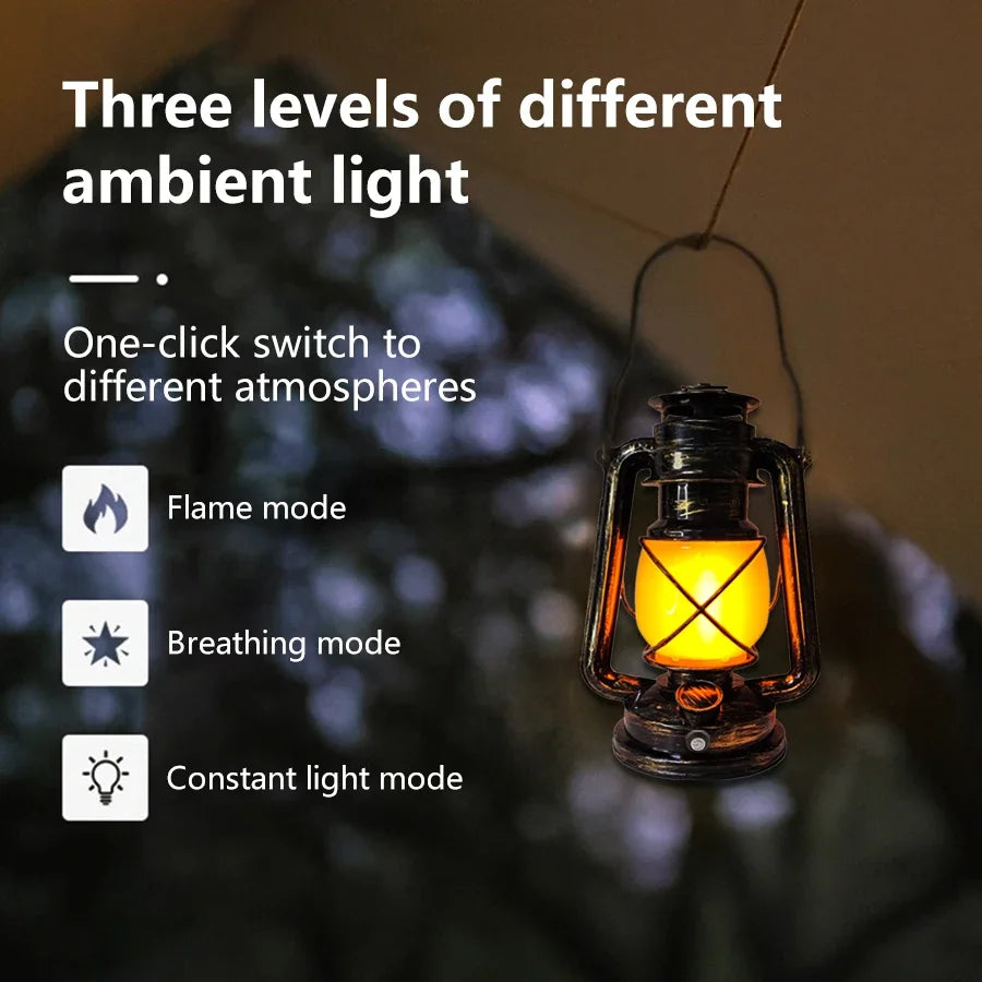 Retro USB Rechargeable LED Camping Lantern with 3 Lighting Modes