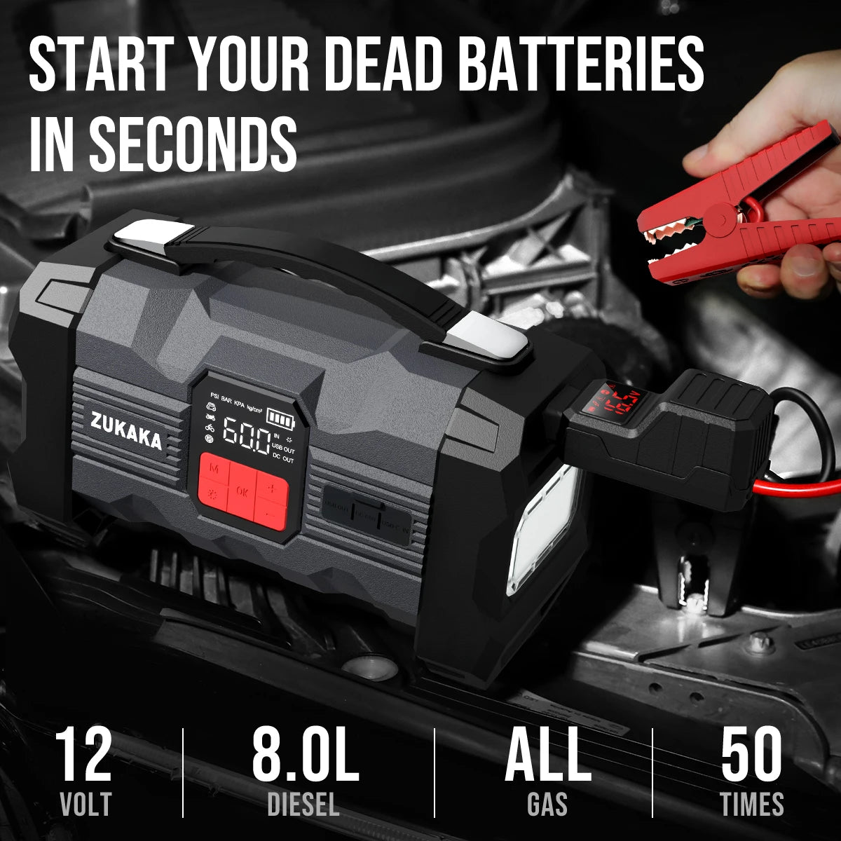 26800mAh Car Jump Starter 150PSI Air Compressor Power Bank Portable Battery Booster Digital Tire Inflator Starting Device