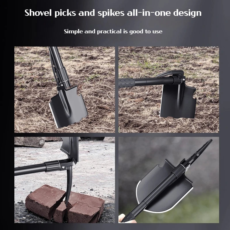 3-in-1 Camping Shovel: Shovel, Pickaxe & Hoe