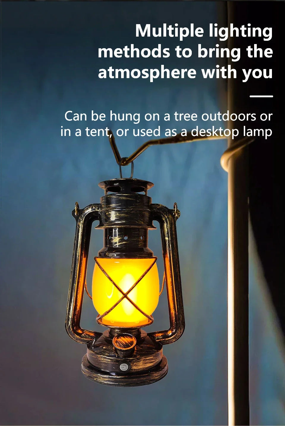 Retro USB Rechargeable LED Camping Lantern with 3 Lighting Modes