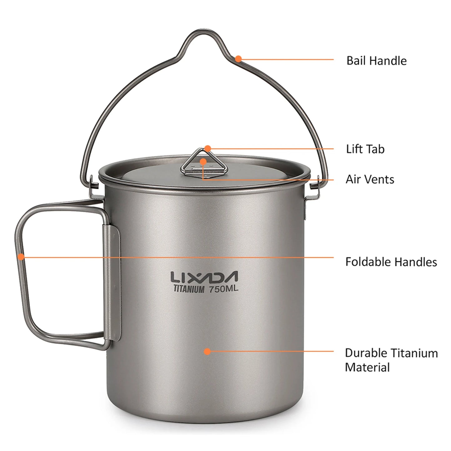 Tomshoo Ultralight Titanium Compact Cookware Set – 750ml Pot, 450ml Mug, Folding Spork for Camping & Backpacking