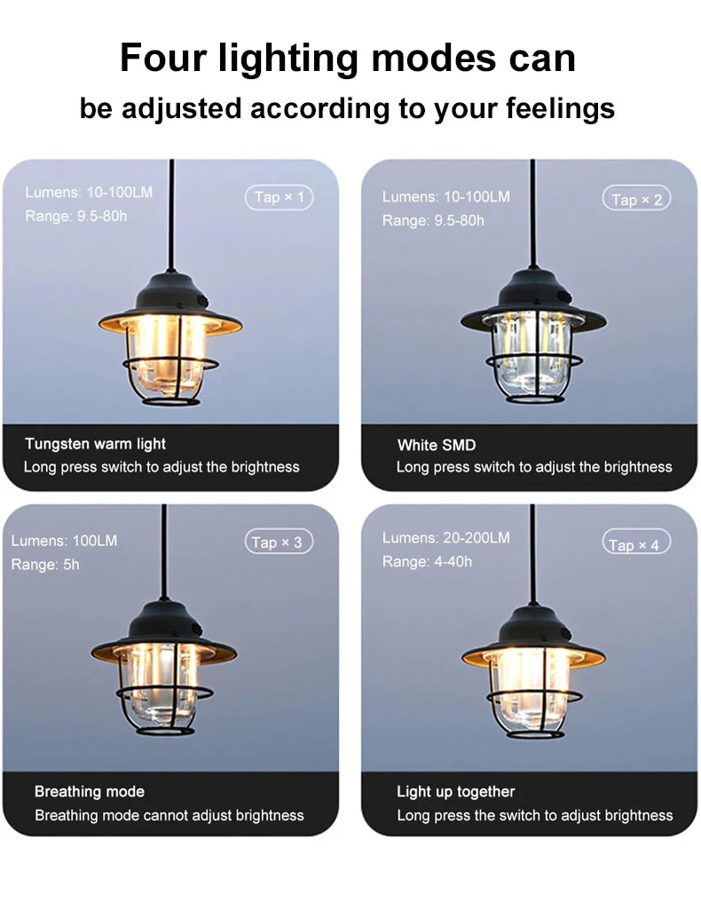 Retro Portable Camping Lantern: Waterproof, Dimmable Light for Hiking, Fishing, & Emergencies