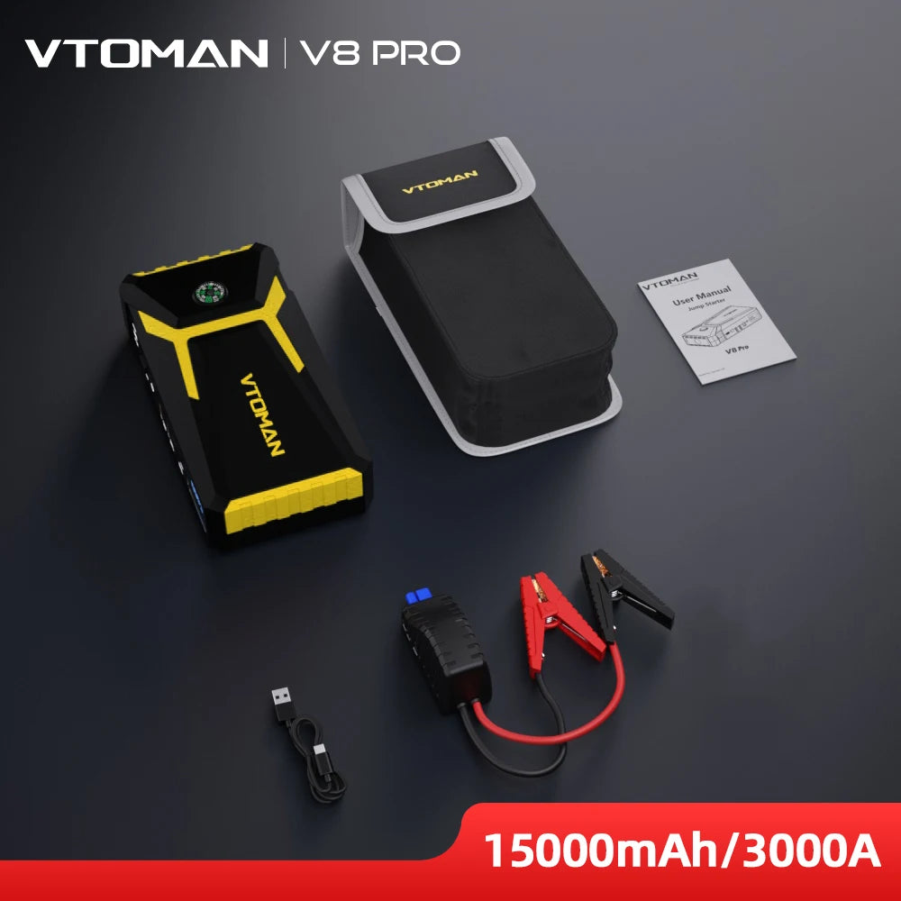 β‘ VTOMAN 12V JUMP STARTER POWER BANK ππ 15000mAh Booster & Charger β For 8.5L Gas / 6.5L Diesel Engines, Portable Emergency Power!