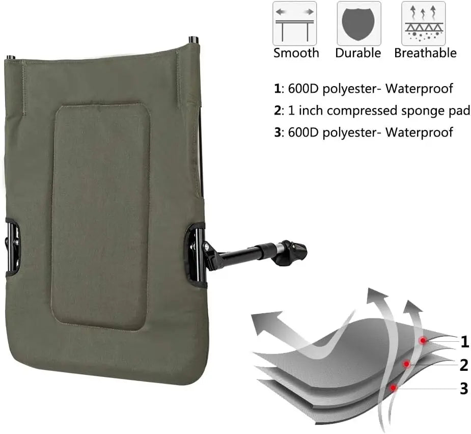 Heavy Duty Fishing Chair with Footrest, 440 LBS Support, Adjustable High Back Camping Chair