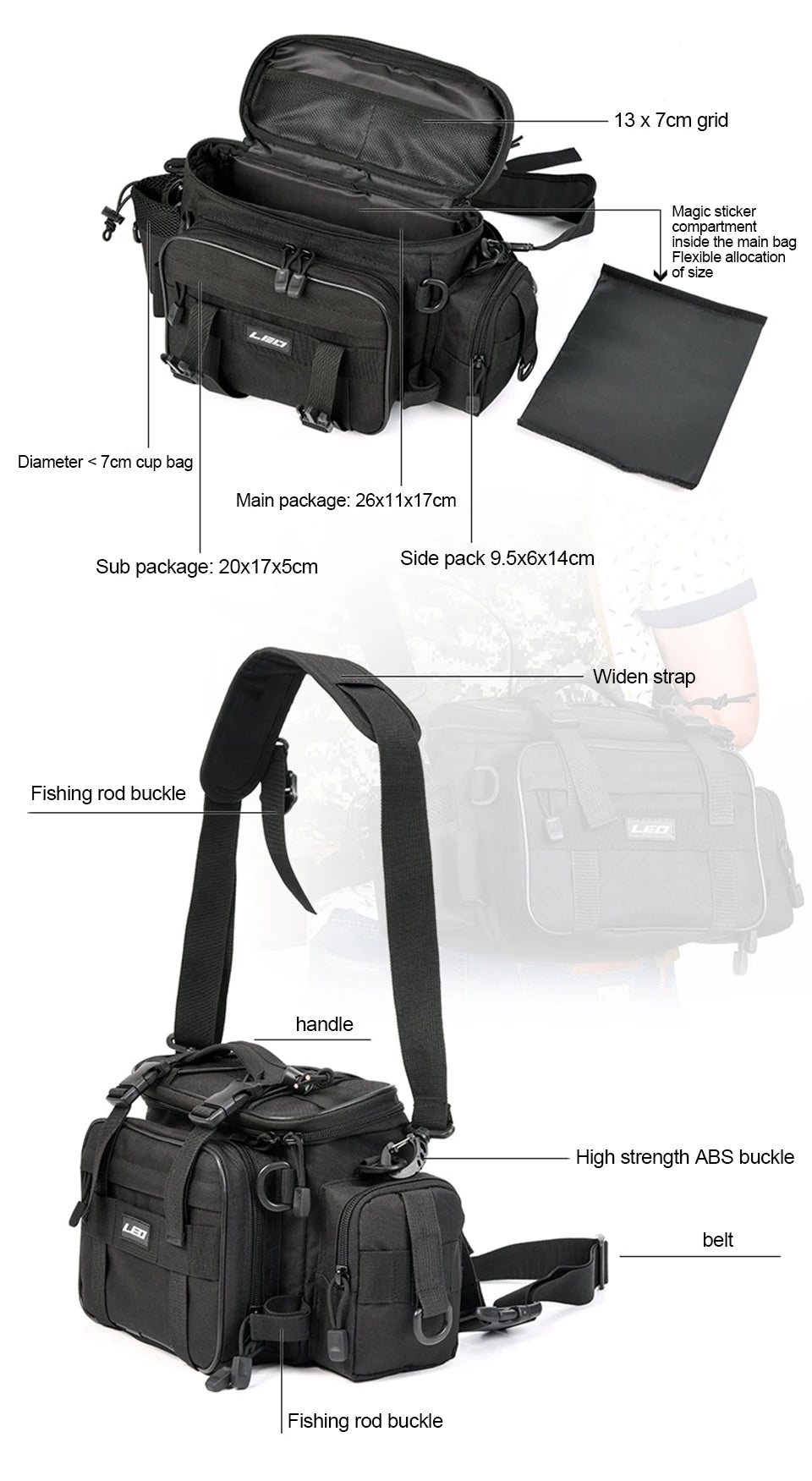 "Multi-Function Fishing Bag – Shoulder, Crossbody, or Waist Pack | Water-Resistant, Lightweight, and Spacious with Adjustable Strap | Large & Mini Sizes"