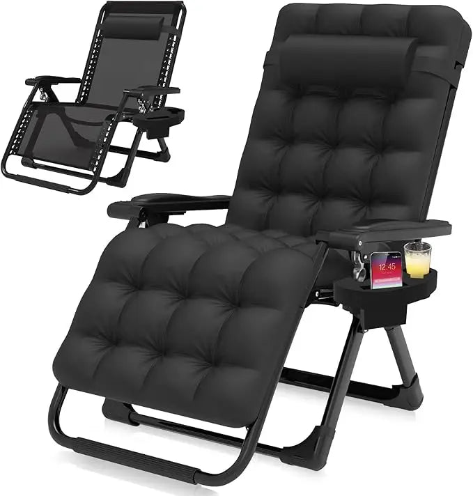 Zero Gravity Folding Recliner – Removable Cushion, Upgraded Lock & Cup Holder for Indoor/Outdoor Relaxation