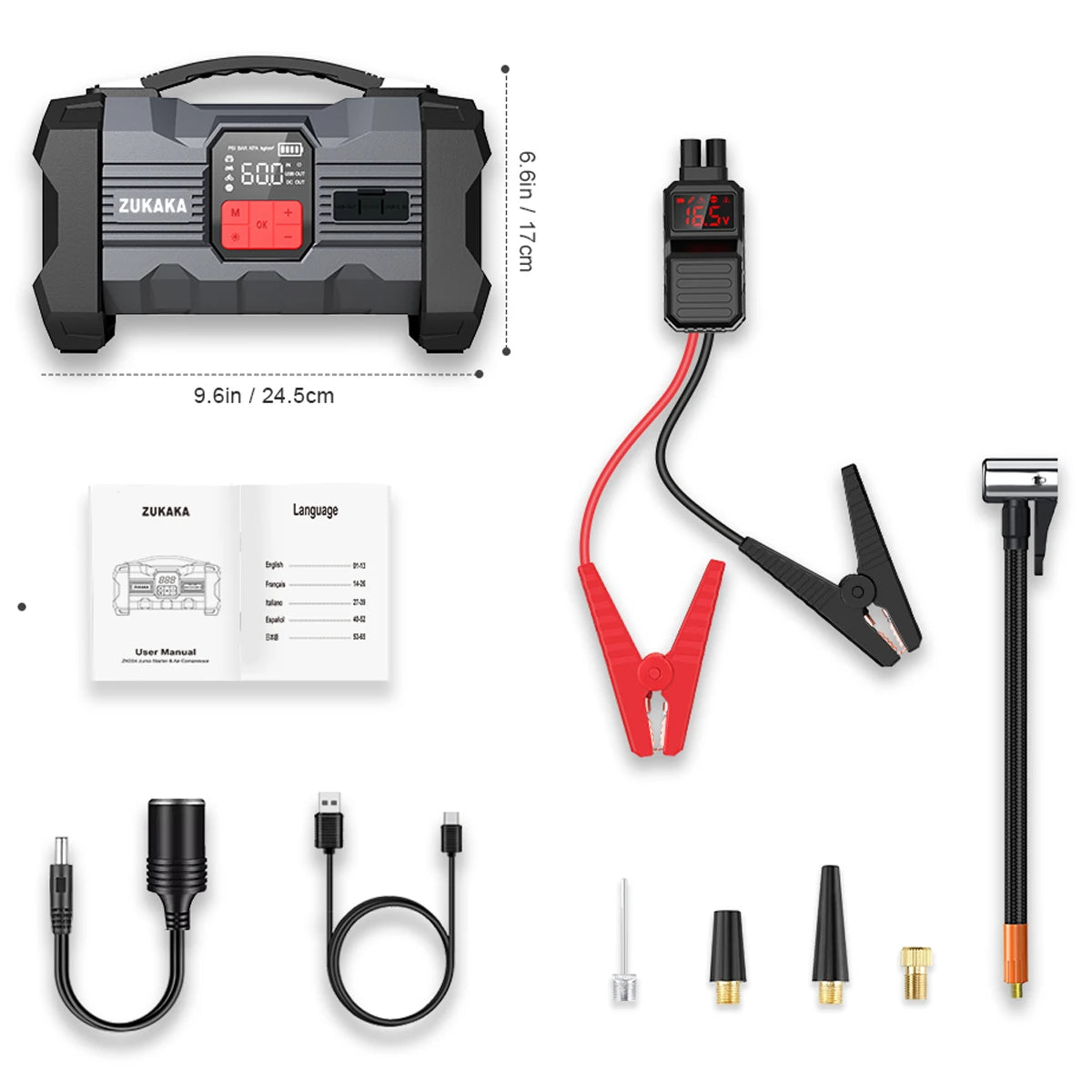 26800mAh Car Jump Starter 150PSI Air Compressor Power Bank Portable Battery Booster Digital Tire Inflator Starting Device