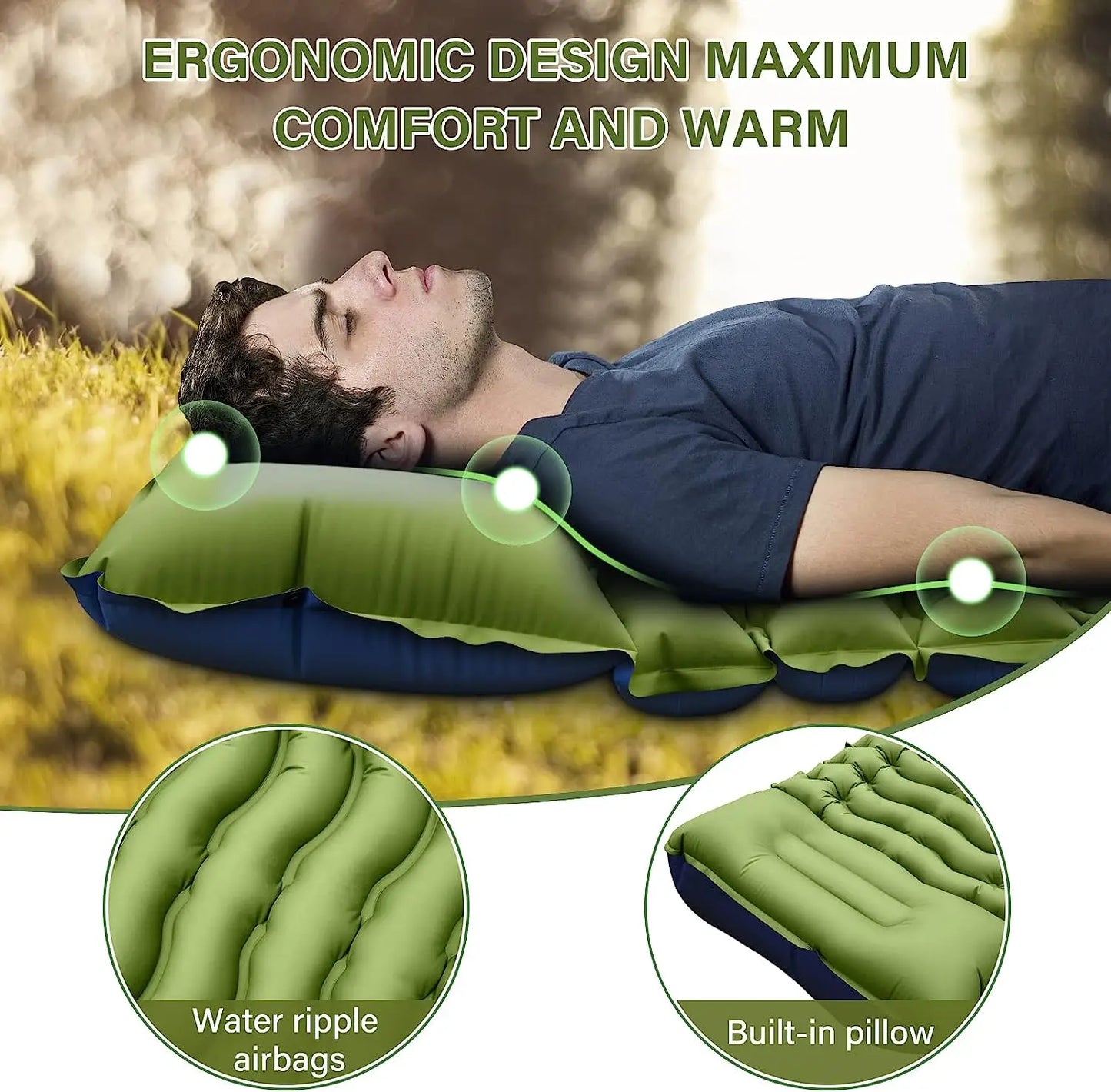 🛏️ 4" Thick Inflatable Camping Mat 💨 Built-In Pillow & Pump – Sleep Comfy Anywhere!