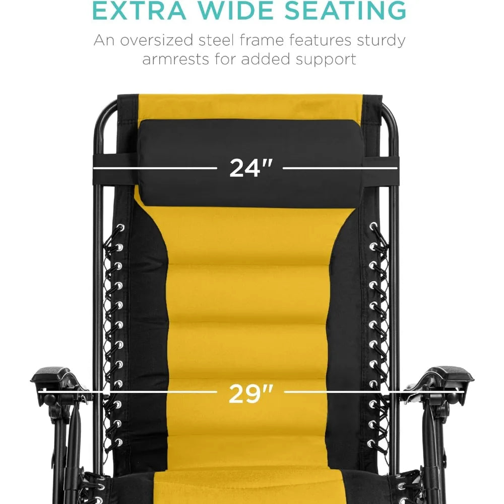 "XL Oversized Zero Gravity Outdoor Recliner with Headrest & Cup Holder"