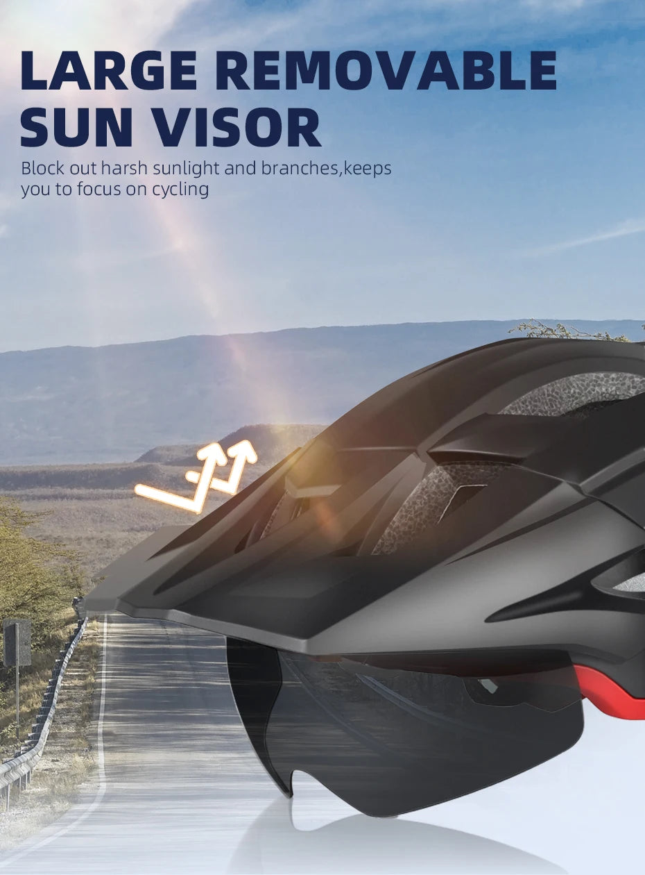 VICTGOAL LED Bike Helmet with Sun Visor and Rechargeable Lights – Road & MTB Cycling Helmet with Shield