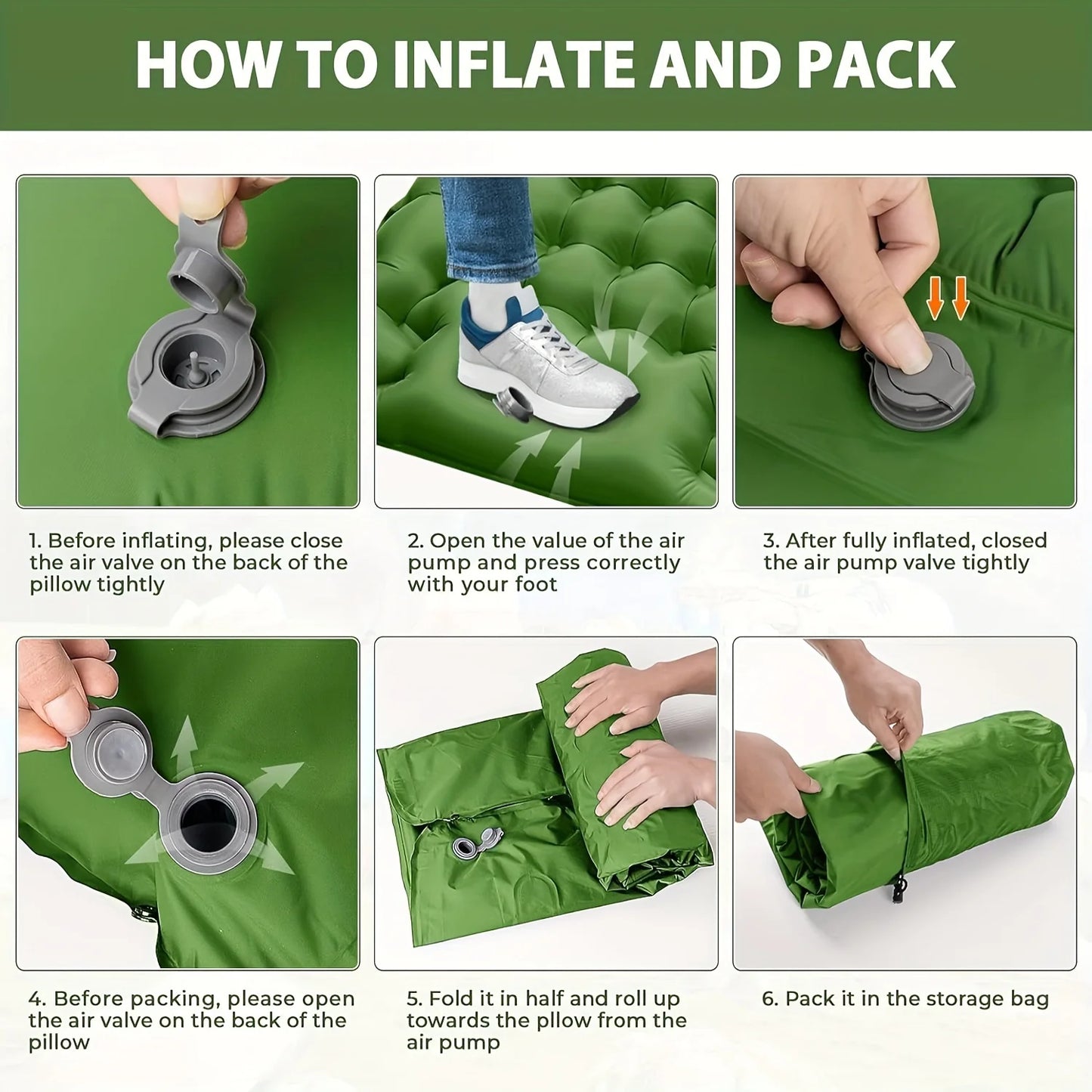 🛏️ 4" Thick Inflatable Camping Mat 💨 Built-In Pillow & Pump – Sleep Comfy Anywhere!