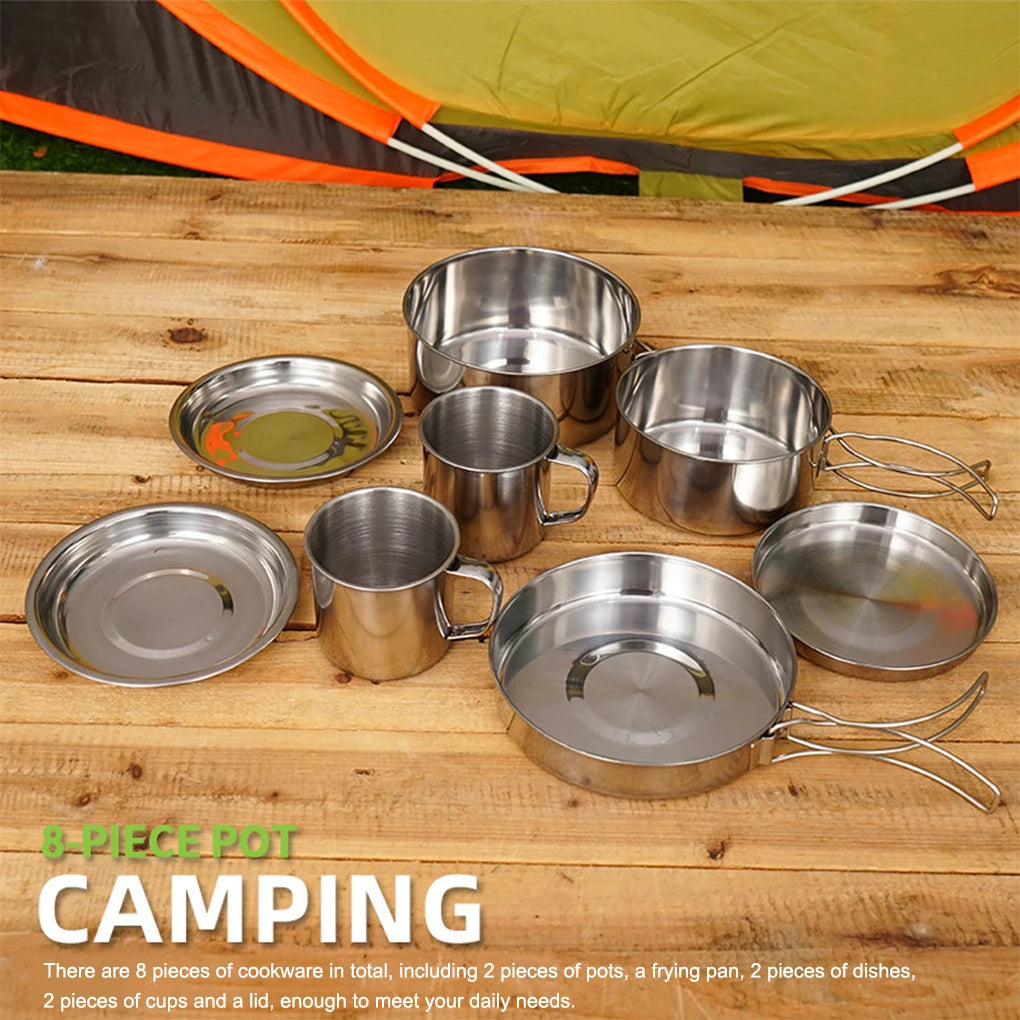 π₯ΎποΈ Adventure-Ready Camp Cook Set β 8-Piece Foldable Stainless Steel Kit for Backpackers & Family Camping Feasts π³π₯