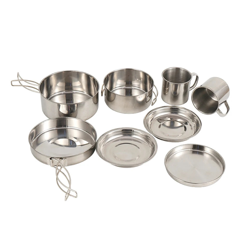 π₯ΎποΈ Adventure-Ready Camp Cook Set β 8-Piece Foldable Stainless Steel Kit for Backpackers & Family Camping Feasts π³π₯