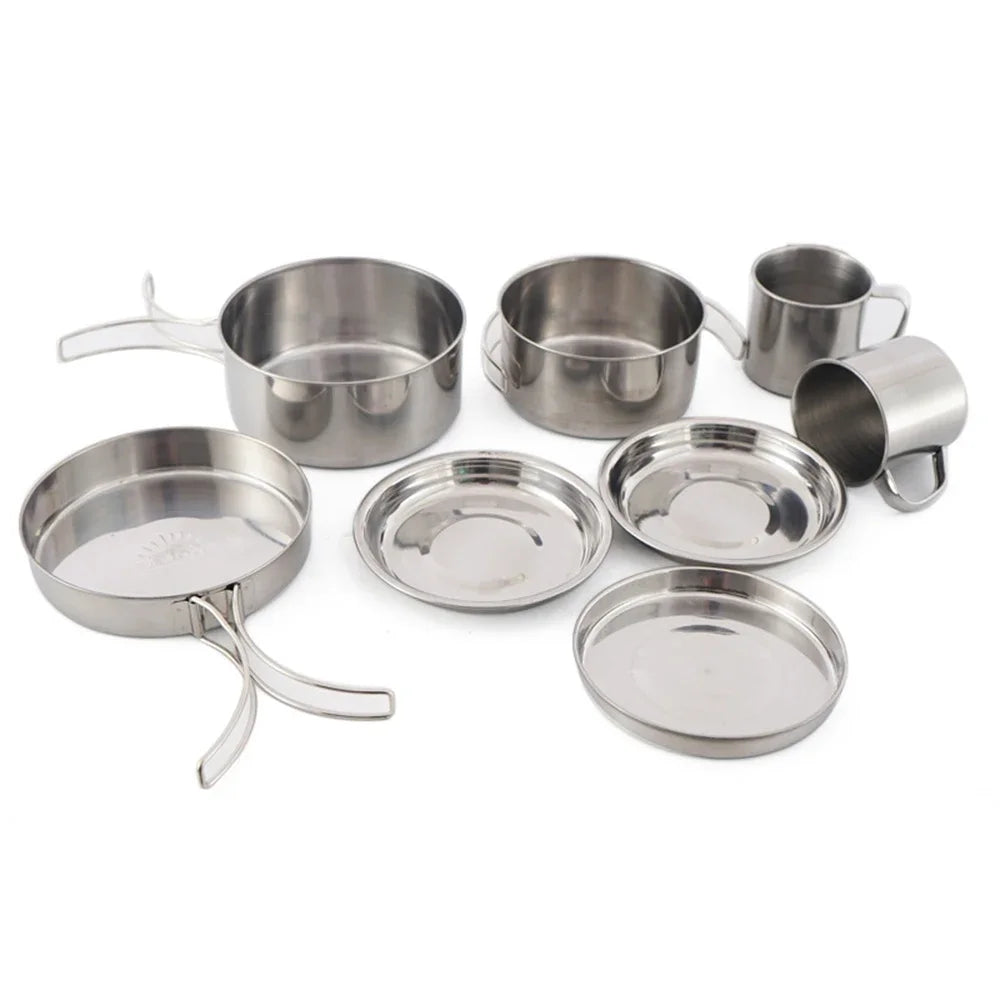 8-Piece Stainless Steel Camping Cookware Set for Hiking & Backpacking