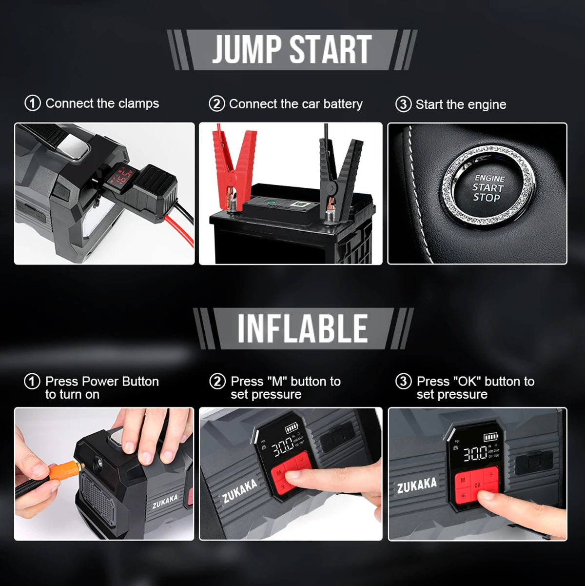 26800mAh Car Jump Starter 150PSI Air Compressor Power Bank Portable Battery Booster Digital Tire Inflator Starting Device