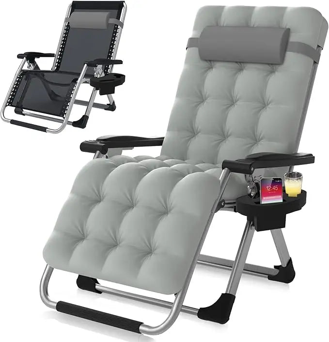 Zero Gravity Folding Recliner – Removable Cushion, Upgraded Lock & Cup Holder for Indoor/Outdoor Relaxation