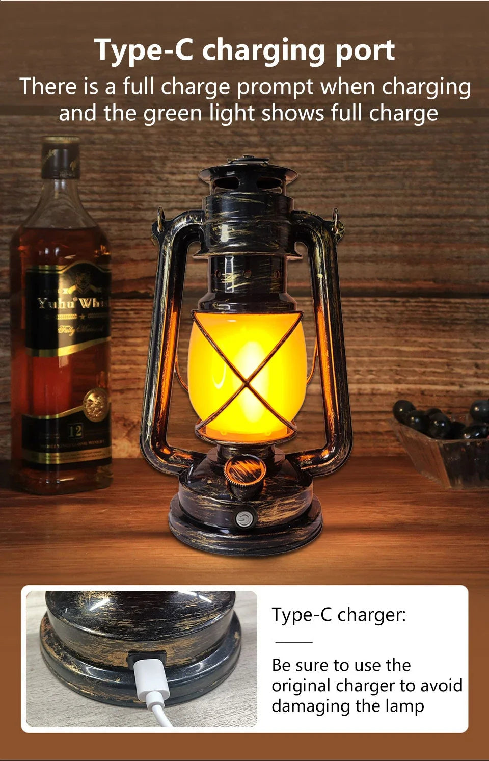 Retro USB Rechargeable LED Camping Lantern with 3 Lighting Modes