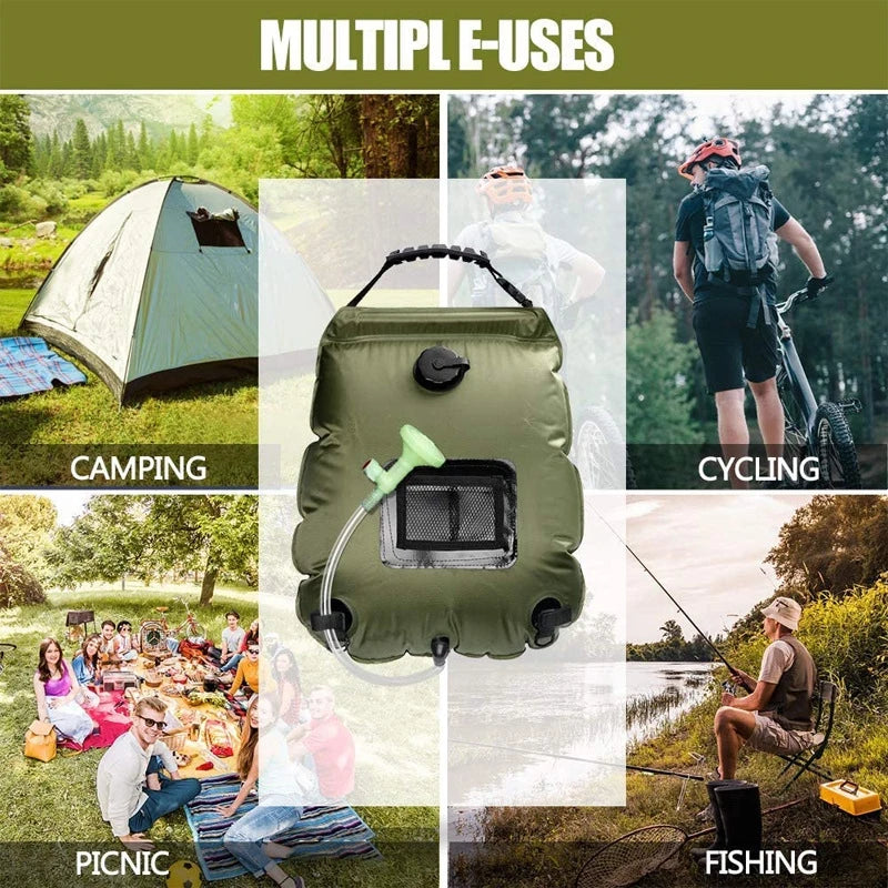 Sun-Powered Camp Shower โ 20/40L Portable Splash & Spray Bag with Easy-Flow Head ๐๐ฟ