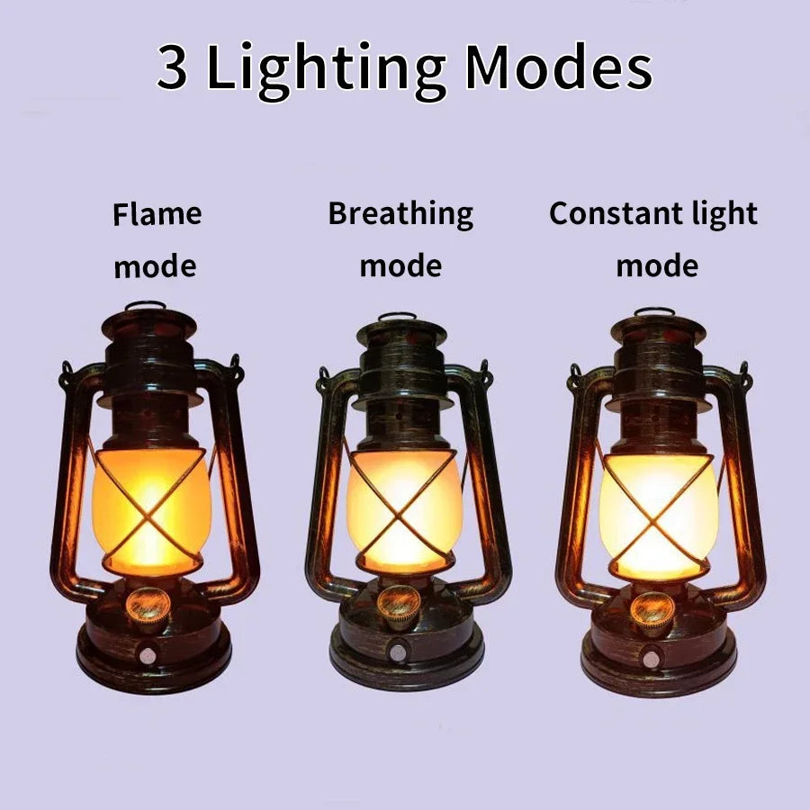 Retro USB Rechargeable LED Camping Lantern with 3 Lighting Modes