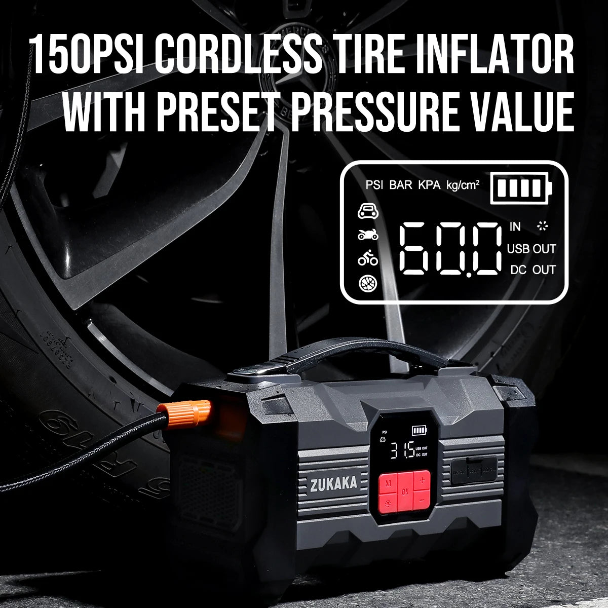 26800mAh Car Jump Starter 150PSI Air Compressor Power Bank Portable Battery Booster Digital Tire Inflator Starting Device