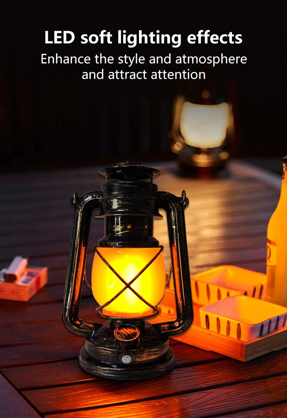 Retro USB Rechargeable LED Camping Lantern with 3 Lighting Modes