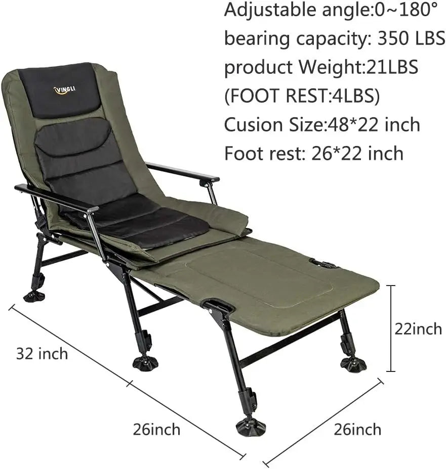 Heavy Duty Fishing Chair with Footrest, 440 LBS Support, Adjustable High Back Camping Chair