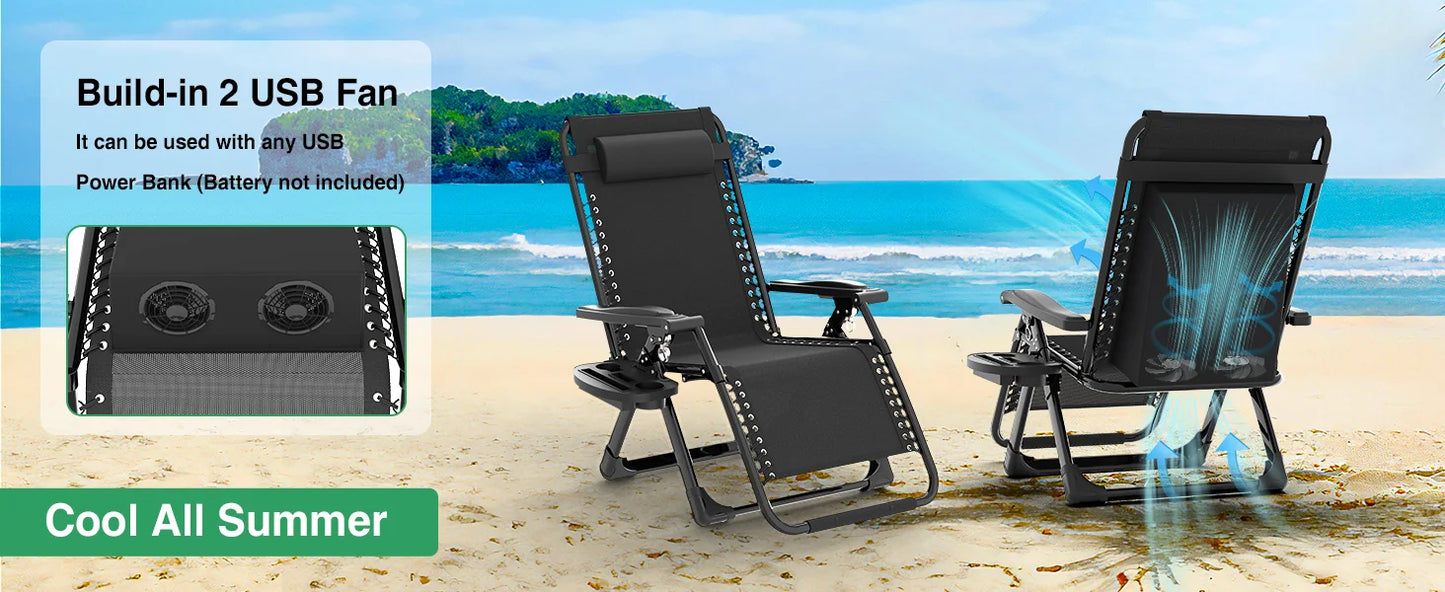 "Zero Gravity Chair with Fan & Cup Holder - Reclining Camping Lounge Chair with Upgraded Lock for Indoor & Outdoor Use"