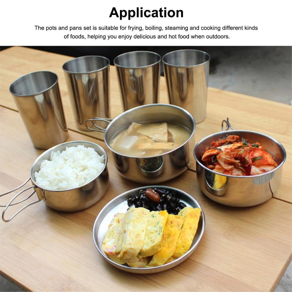 π₯ΎποΈ Adventure-Ready Camp Cook Set β 8-Piece Foldable Stainless Steel Kit for Backpackers & Family Camping Feasts π³π₯