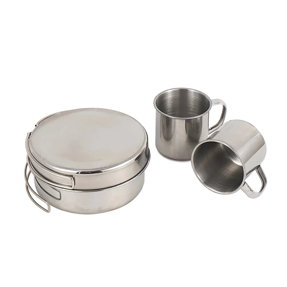 8-Piece Stainless Steel Camping Cookware Set for Hiking & Backpacking