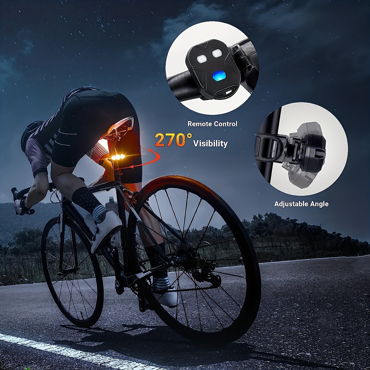 "USB Rechargeable LED Bike Tail Light with Turn Signals & Remote Alarm"