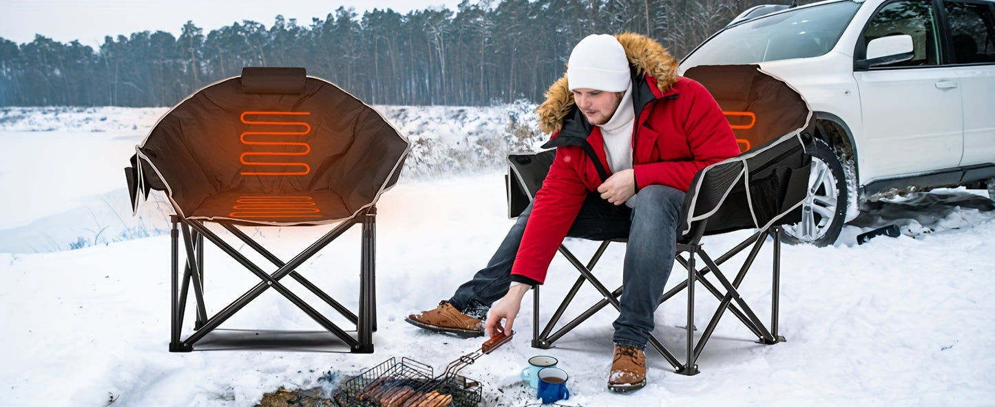 Oversized Heated Camping Chair with 20,000mAh Power Bank –  3-Heat Levels, Folding Outdoor Chair with Pillow & Storage Bag