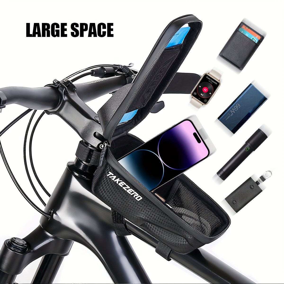 "EVA Hard Shell Mountain Bike Top Tube Bag with Phone Holder"