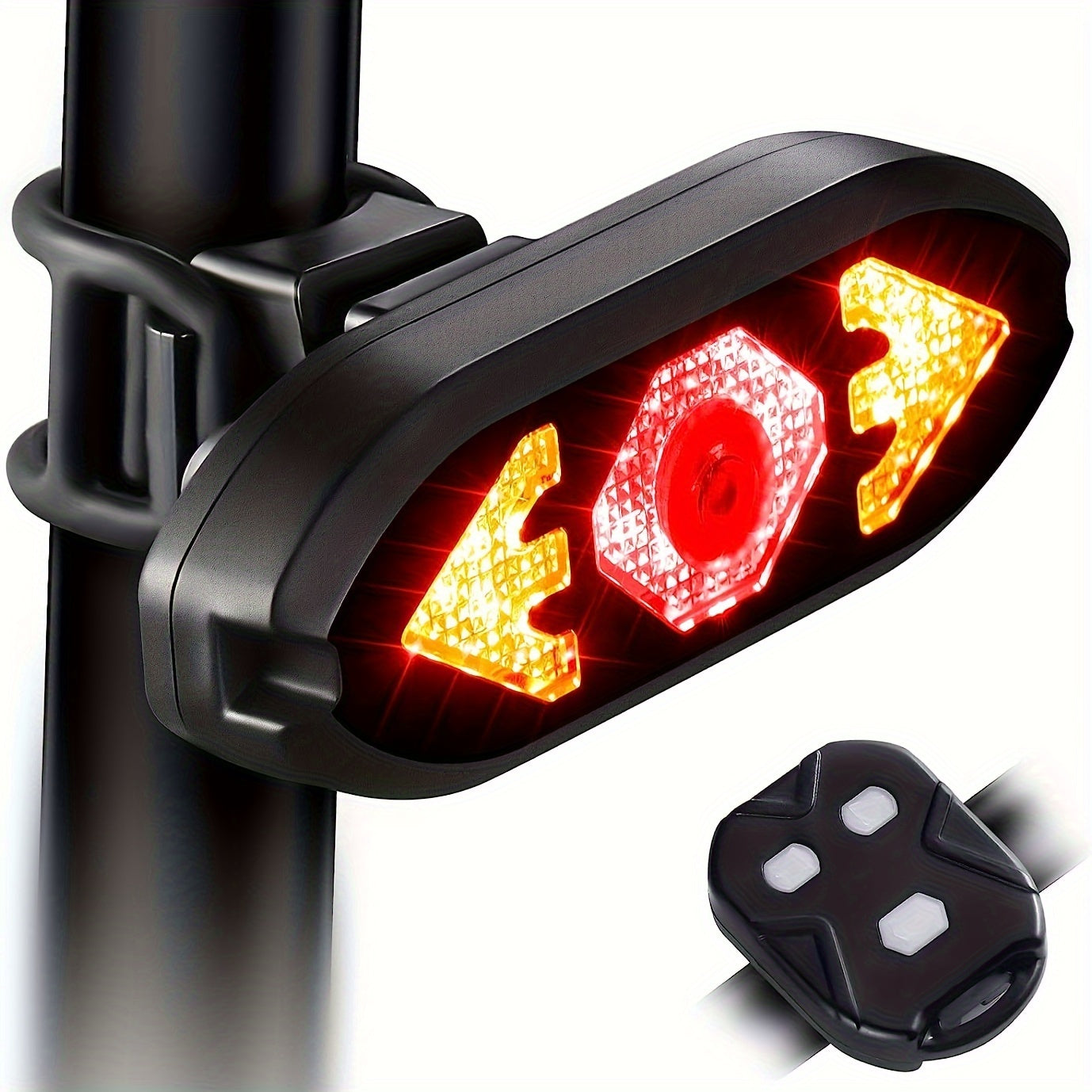 "USB Rechargeable LED Bike Tail Light with Turn Signals & Remote Alarm"