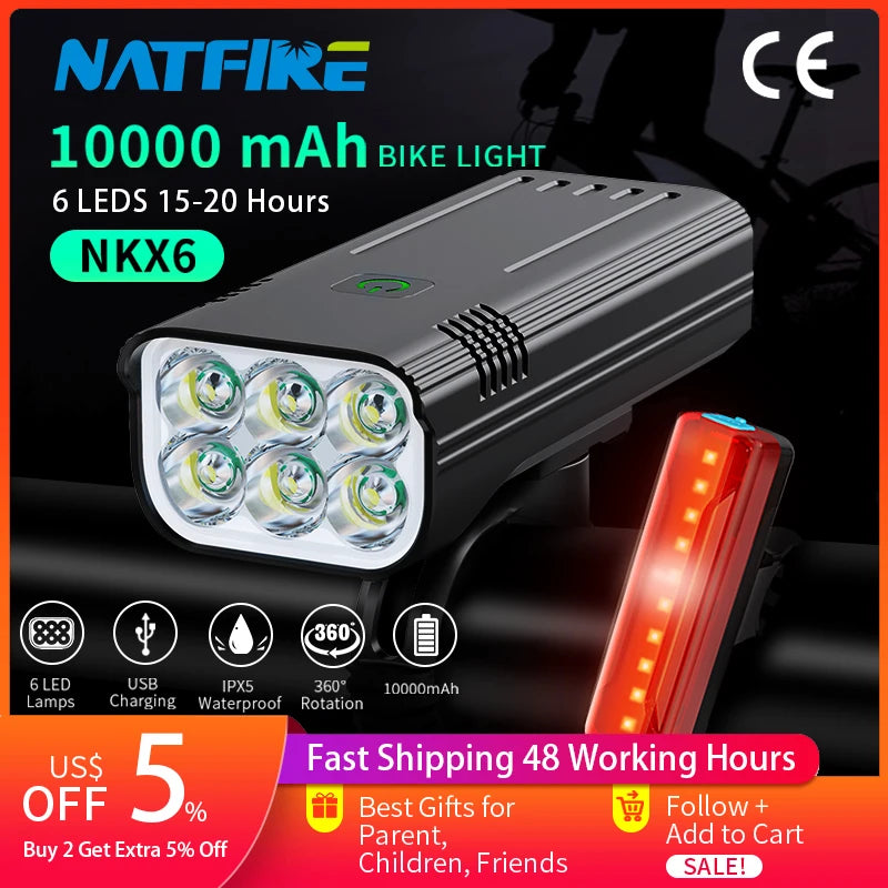 NATFIRE USB Rechargeable LED Bicycle Light